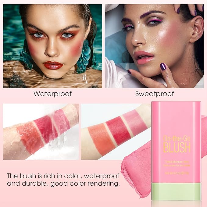 Blush Stick for Cheeks - Cream Makeup Blush Wand, Solid Moisturizer Stick for Cheeks Tint, Natural Blendable Waterproof Korean Matte Long-Lasting Smooth Blushes (#01 Shy Pink)