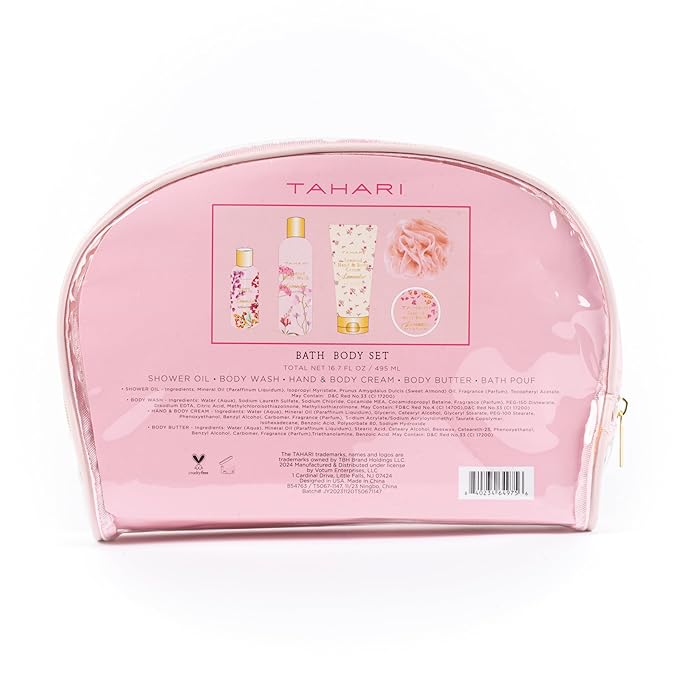 Tahari Spa Gift Set for Women, Lavender Spa Set, Bath Kit for Women Gift Set Includes Scented Body Wash, Body Lotion, Body Butter & Pouf, Lotion Gift Set for Women, Birthday Gifts For Women - (Floral)-BrightBean Baby