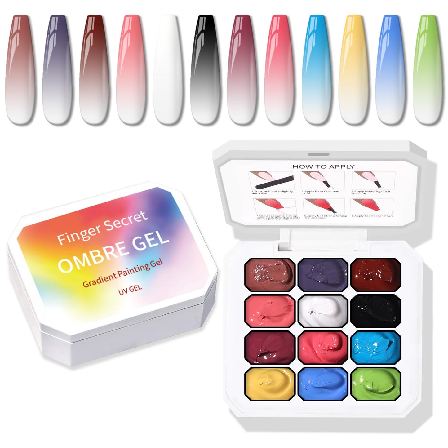 Sponge Pat Paint Nail Gel, Ombre Nails Gradient Gel Nail Blush Blooming Aura Nails Drawing Stripper Floral Painting DIY Nail Art, No Wipe, UV/LED Curing (12 Colors D)-BrightBean Baby