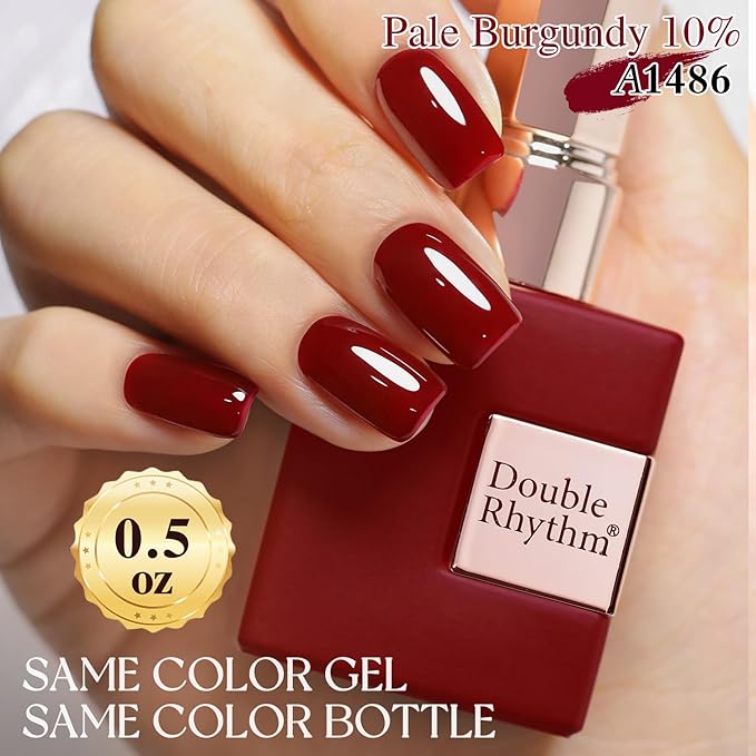 Double Rhythm Translucent Gel Polish Sheer Neutral Natural Light Milky Same Color Same Bottle 15ML Jelly UV Nail Polish Nail Art DIY at Home (Pale Burgundy-A1486)-BrightBean Baby