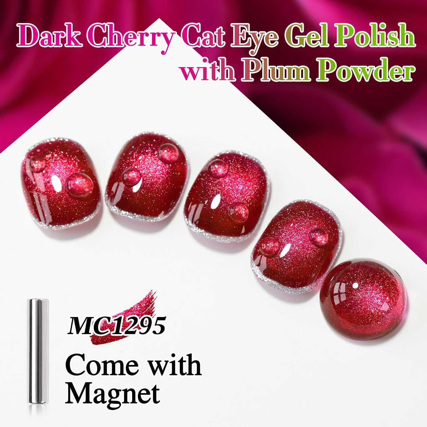 Double Rhythm 15ML Ice Glass Cat Eye Gel Polish with Magnet Holographic Glitter Shimmer Translucent Sheer Color Salon Soak Off Magnetic Nail at Home (Dark Cherry-MC1295)-BrightBean Baby
