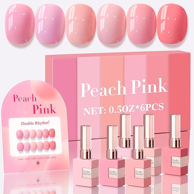 Double Rhythm 6 Pcs 15 ML Gel Polish Set Same Color Same Bottle Soak Off Gel Polish Kit Nail Art Manicure Salon DIY at Home for Women (Light Pale Peach Pink Orange Rose-T6-19)-BrightBean Baby