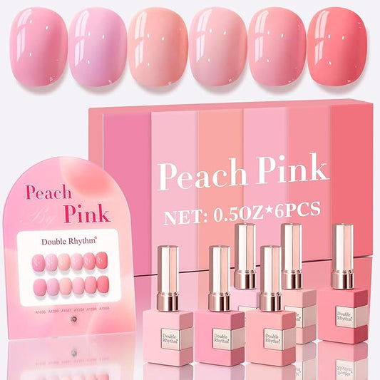 Double Rhythm 6 Pcs 15 ML Gel Polish Set Same Color Same Bottle Soak Off Gel Polish Kit Nail Art Manicure Salon DIY at Home for Women (Light Pale Peach Pink Orange Rose-T6-19)-BrightBean Baby