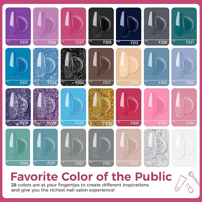 JEWHITENY 28 Colors Poly Nail Gel Kit with Base Top Coat Purple Blue Yellow Nude Pink Glitter Shades Quick-Dry for Beginners DIY Need U V Lamp Curing-BrightBean Baby
