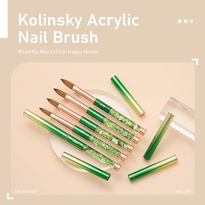 Acrylic Nail Brush Size #16, KEMEISI 100% Pure Kolinsky Nail Art Brushes Sturdy Handle Oval Shaped Acrylic Powder Nail Design Tools for Professional Manicure DIY Home Salon (Green)-BrightBean Baby