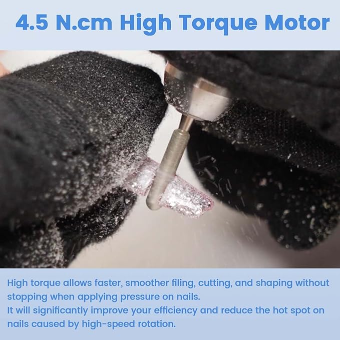 Delanie Professional Nail Drill High Torque 35000 RPM Rechargeable Portable Electric Nail File Filer for Acrylic Gel with Cuticle Bits, Salon Manicure Tool, White-BrightBean Baby