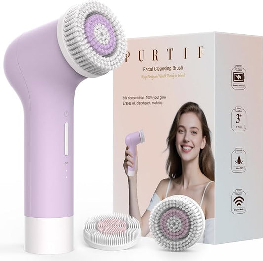 Electric Facial Cleansing Brush - Rechargeable Silicone Face Scrubber exfoliator,Face Pore Cleansing Brush,3 Speeds,Waterproof, Exfoliating & Massage,for Women & Men.for Face Skin Issues,Purple-BrightBean Baby