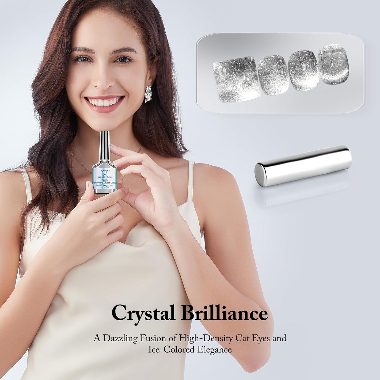 Cat Eye Gel Nail Polish with Magnet Stick, 15ml Glitter Holographic Nail Polish, Magnetic Effect Gel for Home DIY Manicure Gift, Ethereal Gray-BrightBean Baby