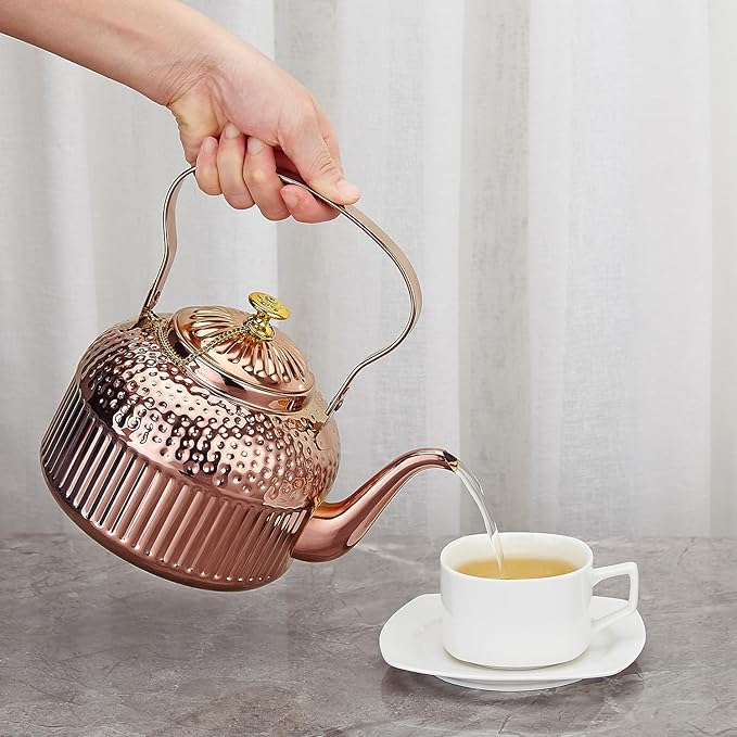 SANQIAHOME Antique 1.5L (50Oz) Stainless Steel Teapot with Infuser copper