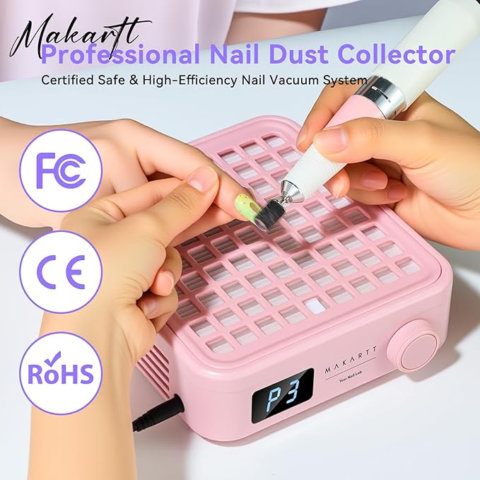 Makartt Professional Nail Dust Collector – Powerful Dust Collector Nail Tech Quite Suction Machine for Acrylic Nails Manicure & Pedicure Salon & Home Use Includes 10pcs Filters & Dust Brush Pink-BrightBean Baby