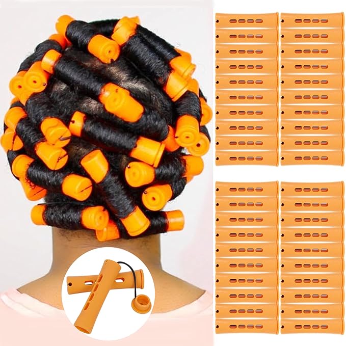 40pcs Cold Wave Perm Rods Set for Women's Long & Short Natural Hair - Plastic Orange Rollers for Curling and DIY Hairdressing-BrightBean Baby