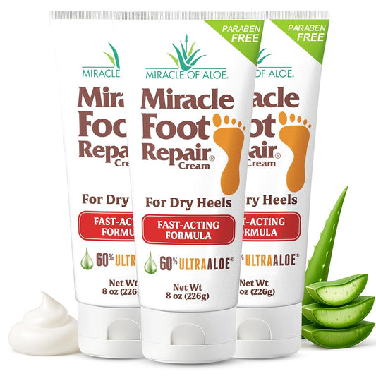 Miracle Foot Repair Cream (8 oz / 3-Pack) Repairs Dry Cracked Heels and Feet, 60% Pure UltraAloe Moisturizes, Softens, and Repairs-BrightBean Baby