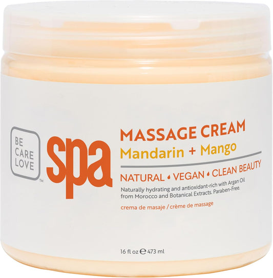 BCL SPA Massage Cream organic Mandarin + Mango body lotion with shea butter, aloe vera, peppermint, argan and jojoba oils, body cream to invigorate, hydrate and soften the skin. Home/Pro use 16 fl oz-BrightBean Baby