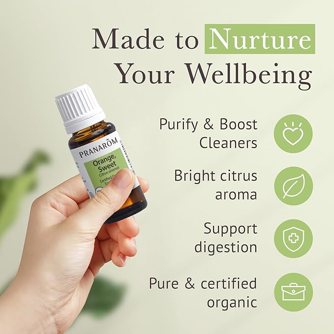 Pranarom USDA Certified Organic Sweet Orange Essential Oil (15ml), 100% Pure Undiluted Therapeutic Grade from Mexico for Aromatherapy, Diffuser, Citrus Scent, Soothing, DIY Cleaning-BrightBean Baby
