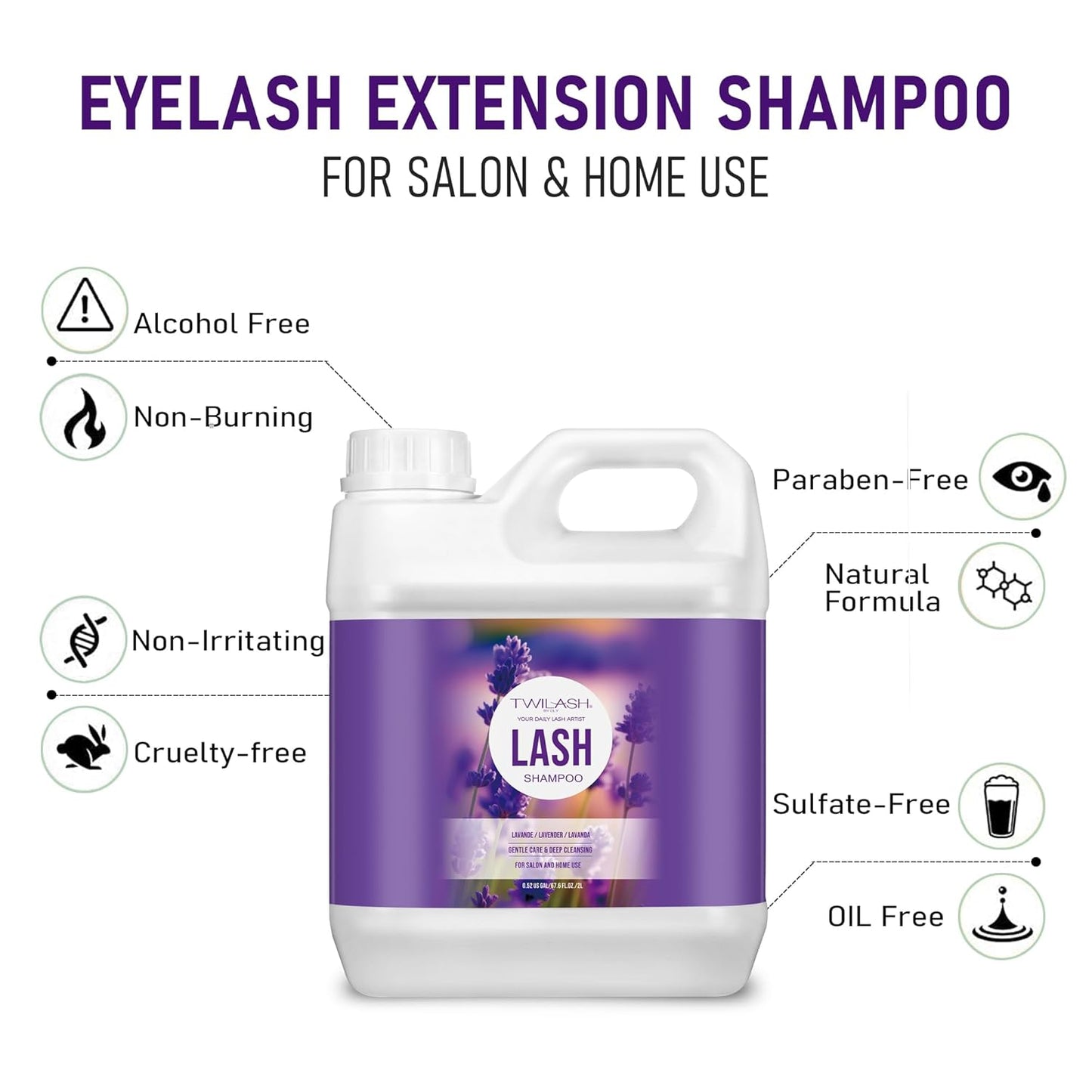 Lash Shampoo Bulk, Eyelash Cleanser for Extensions 2 Liters, Safe Makeup Remover, Non-irritating or Burning Eyelid Foaming Cleanser for Professional Salon and Home Use (Lavender-2L)-BrightBean Baby