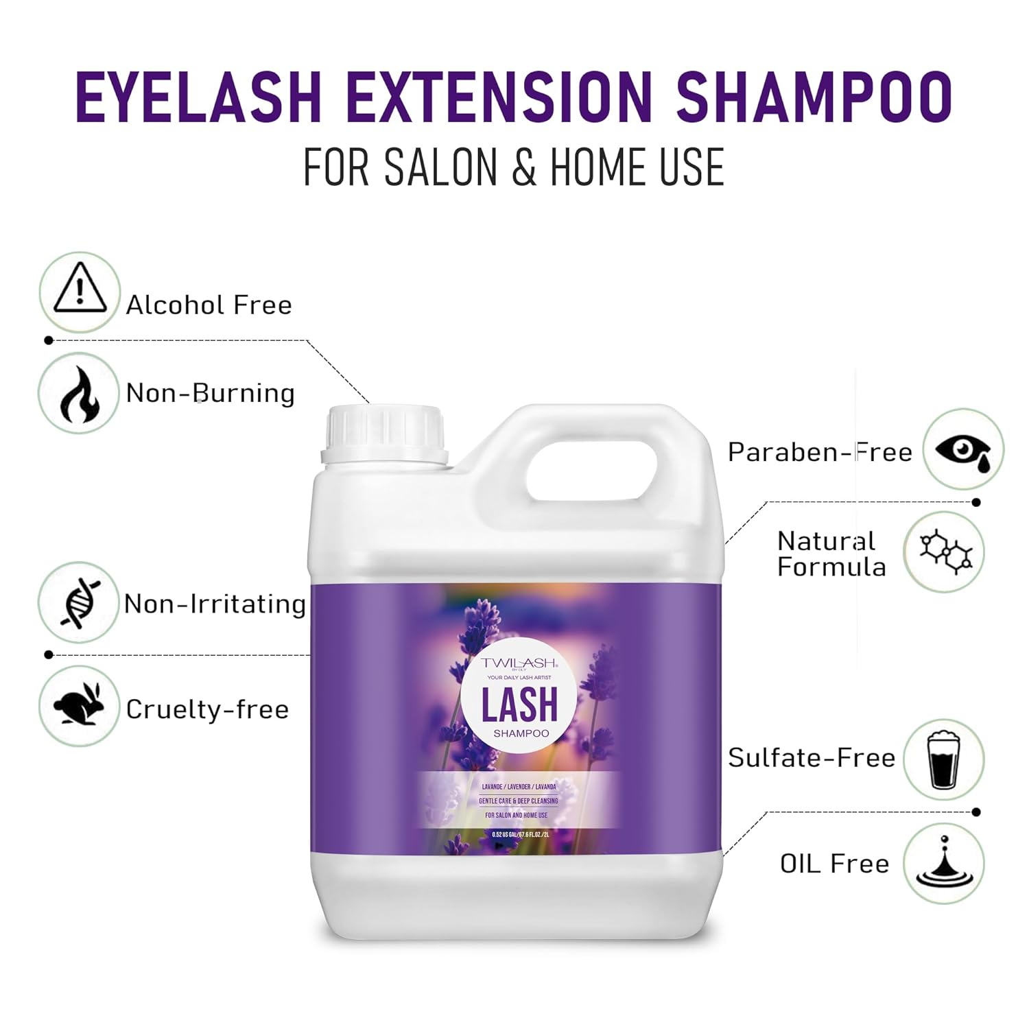 Lash Shampoo Bulk, Eyelash Cleanser for Extensions 2 Liters, Safe Makeup Remover, Non-irritating or Burning Eyelid Foaming Cleanser for Professional Salon and Home Use (Lavender-2L)-BrightBean Baby