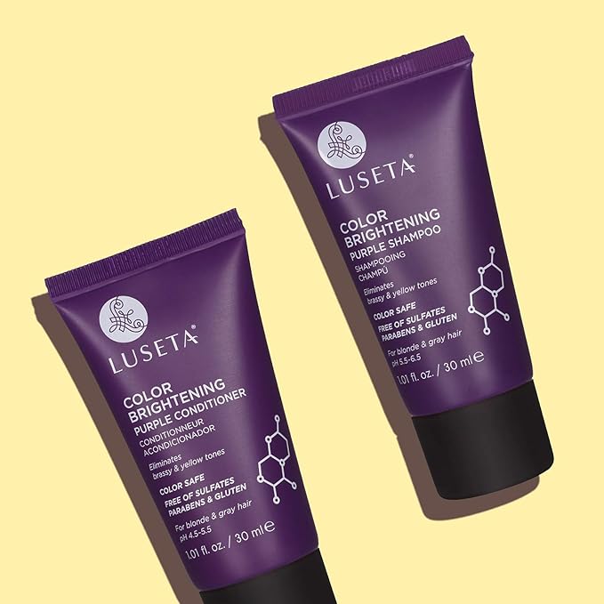 Luseta Color Brightening Purple Shampoo and Conditioner Travel Kit for Blonde and Gray Hair -Infused with Cocos Nucifera Oil to Help Nourish, Moisturize and Condition Hair, 2x1.01oz-BrightBean Baby