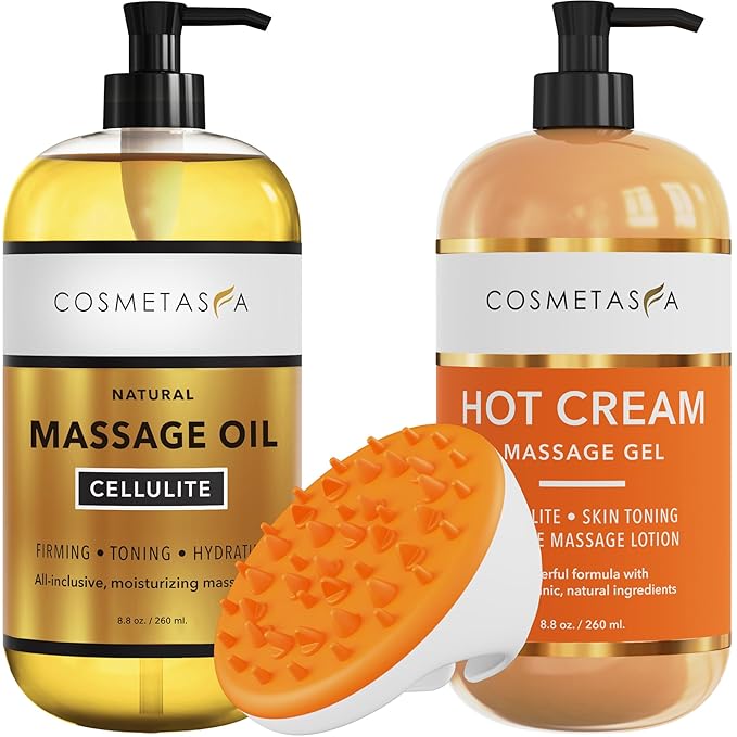 Cellulite Massage Oil, Gel & Mitt - Natural Hot Cream Massage Gel, Oil & Massager - Firm, Tone, Tighten & Moisturize Skin. Soothes Muscles (8.8 oz.)-BrightBean Baby