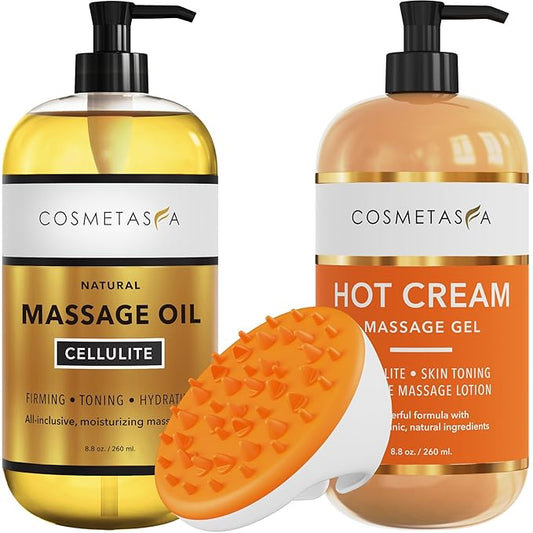Cellulite Massage Oil, Gel & Mitt - Natural Hot Cream Massage Gel, Oil & Massager - Firm, Tone, Tighten & Moisturize Skin. Soothes Muscles (8.8 oz.)-BrightBean Baby
