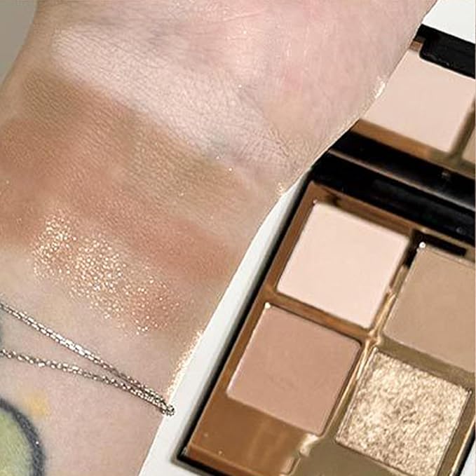 Erinde 4 Colors Eyeshadow Palette Eye Shadow Makeup, Matte Shimmer Metallic Off-white Light brown Peach Bronze Nude Neutral Eyeshadow, Long Wearing, Pigmented Blendable, Quad Eye Shadow Palette, 06-BrightBean Baby