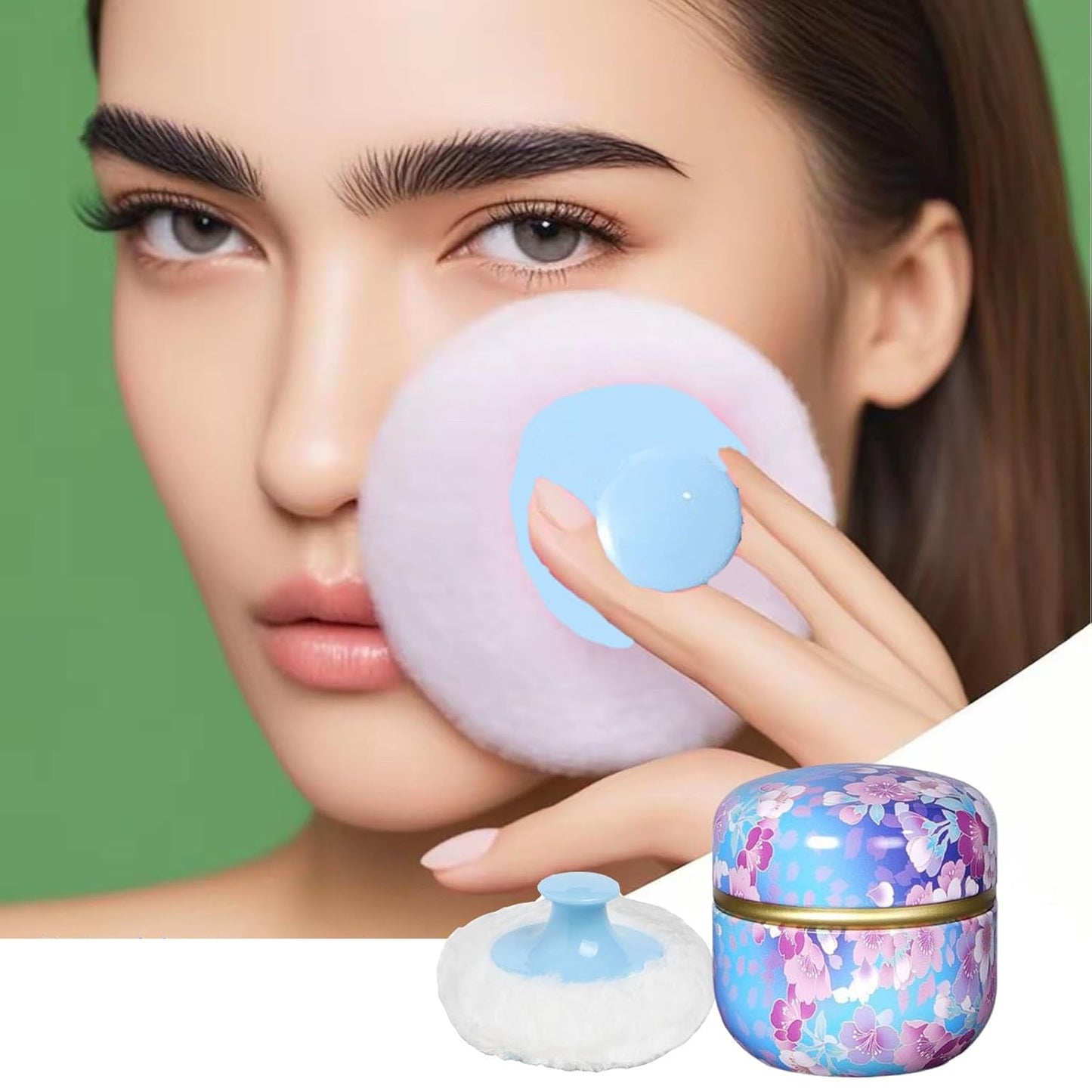 Body Powder Puff and Container, 3.35" Portable Dusting Powder Container with Soft Puff Loose Powder Case Box Jar with Lids for Baby Women Home and Travel Use-BrightBean Baby