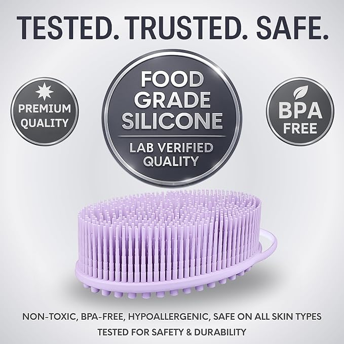 Avilana Silicone Body Scrubber – Gentle Shower Brush & Loofah Alternative- Food Grade & Lab Tested – Fast-Drying, Hygienic, BPA-Free Silicone Body Gentle Exfoliator (Lavender, Massage)-BrightBean Baby