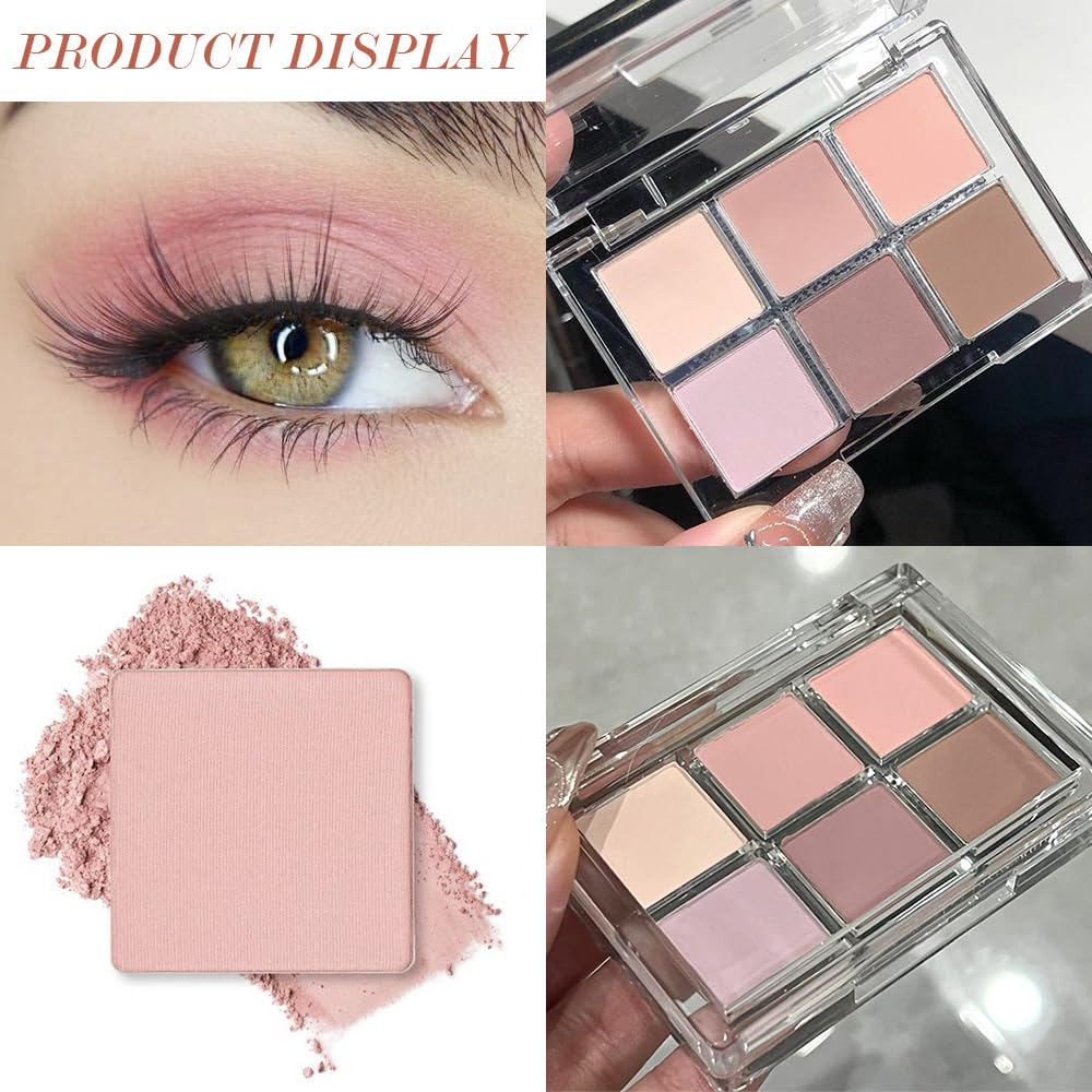 6Colors Glitter Matte Eyeshadow Palette, Natural Nude Brown Purple Coffee Shimmer Sparkly Eye Shadow Makeup, Warm Pastel Eyeshadows Palette, Long Lasting, Natural-Looking Women Girls Eye Shadow 01-BrightBean Baby