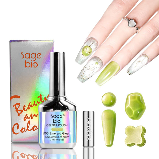 High-Density Cat Eye Gel Nail Polish with Magnet Stick, 15ml Dopamine Color Palette, Magnetic Effect Gel for DIY Manicure, Multiple Color Options - Emerald Gleam-BrightBean Baby