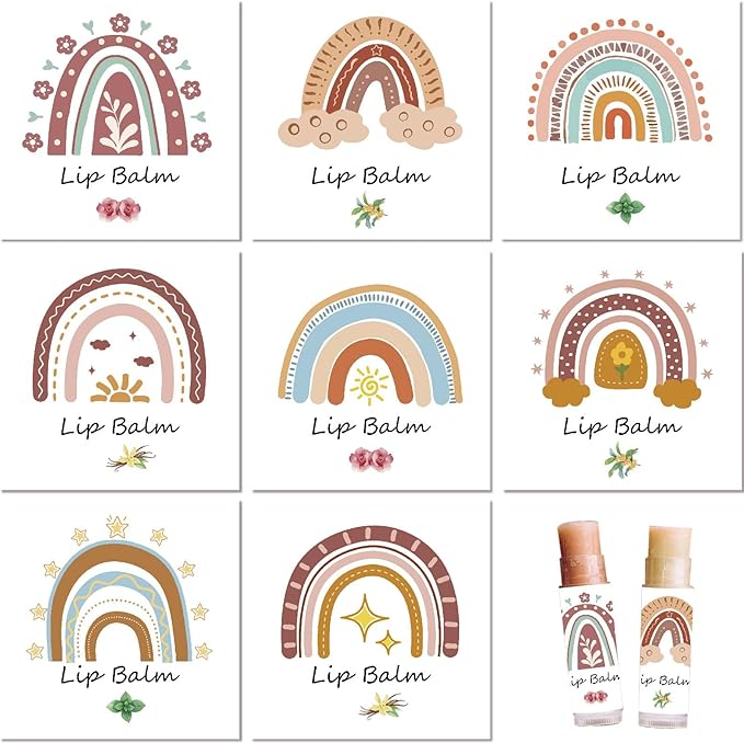CRASPIRE 80Pcs 8 Styles Lip Balm Sticker Rainbow Self-Adhesive Homemade Lip Balm Labels Vintage Square DIY Label Stickers for Lip Balm Containers Cosmetics Lipsticks-BrightBean Baby