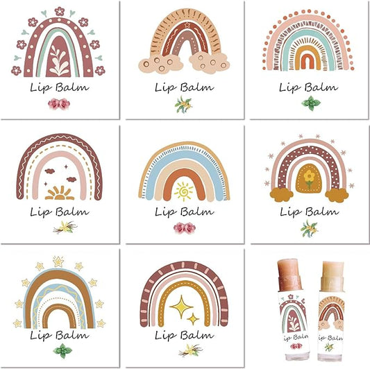 CRASPIRE 80Pcs 8 Styles Lip Balm Sticker Rainbow Self-Adhesive Homemade Lip Balm Labels Vintage Square DIY Label Stickers for Lip Balm Containers Cosmetics Lipsticks-BrightBean Baby