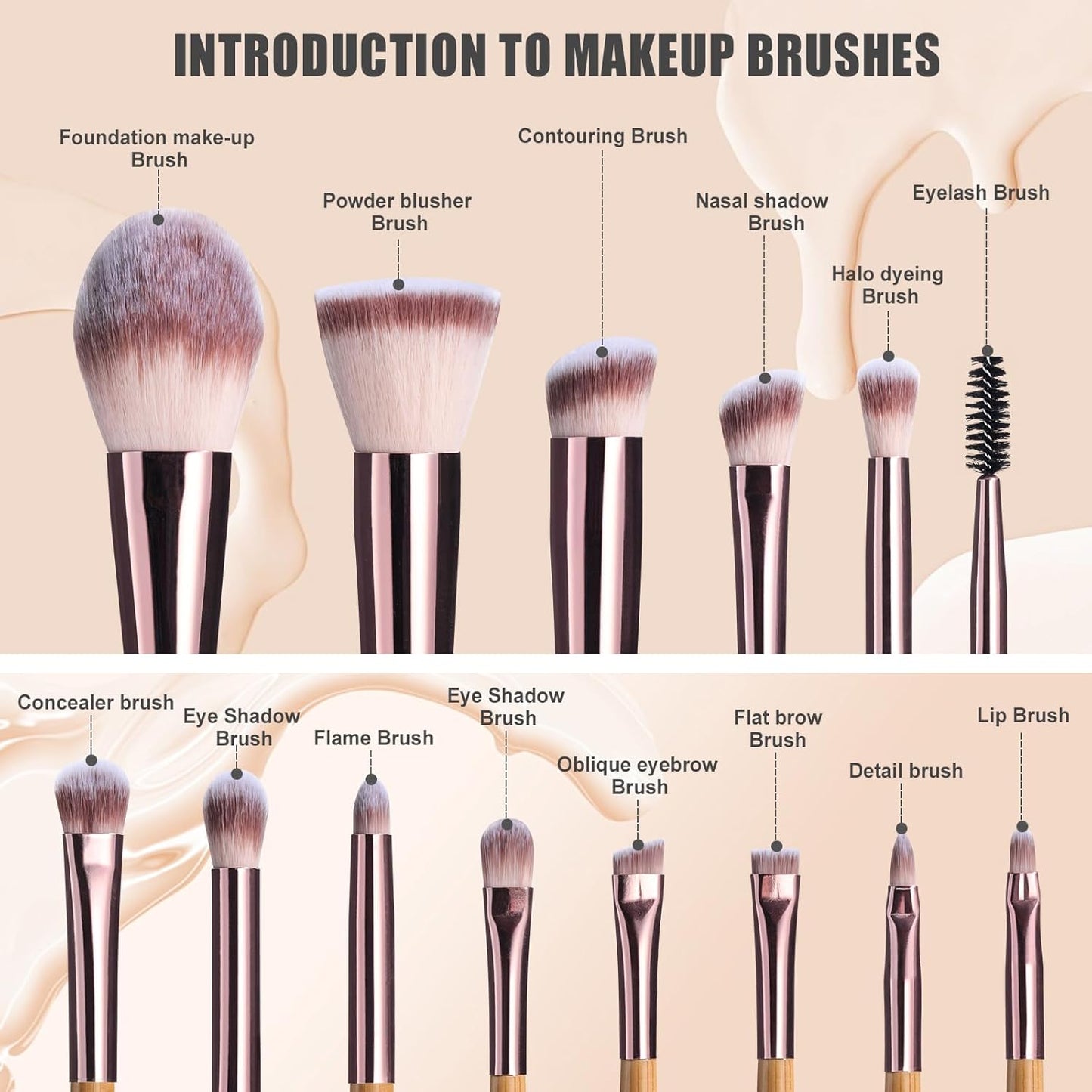 BS-MALL Travel Makeup Brush Set Kabuki Brushes Bamboo- Includes Eyeshadow Blush Brush & Foundation Brush For Liquid Makeup - 5X Magnifier Bamboo Mirror Case For Travel or On the Car Daily Use-BrightBean Baby