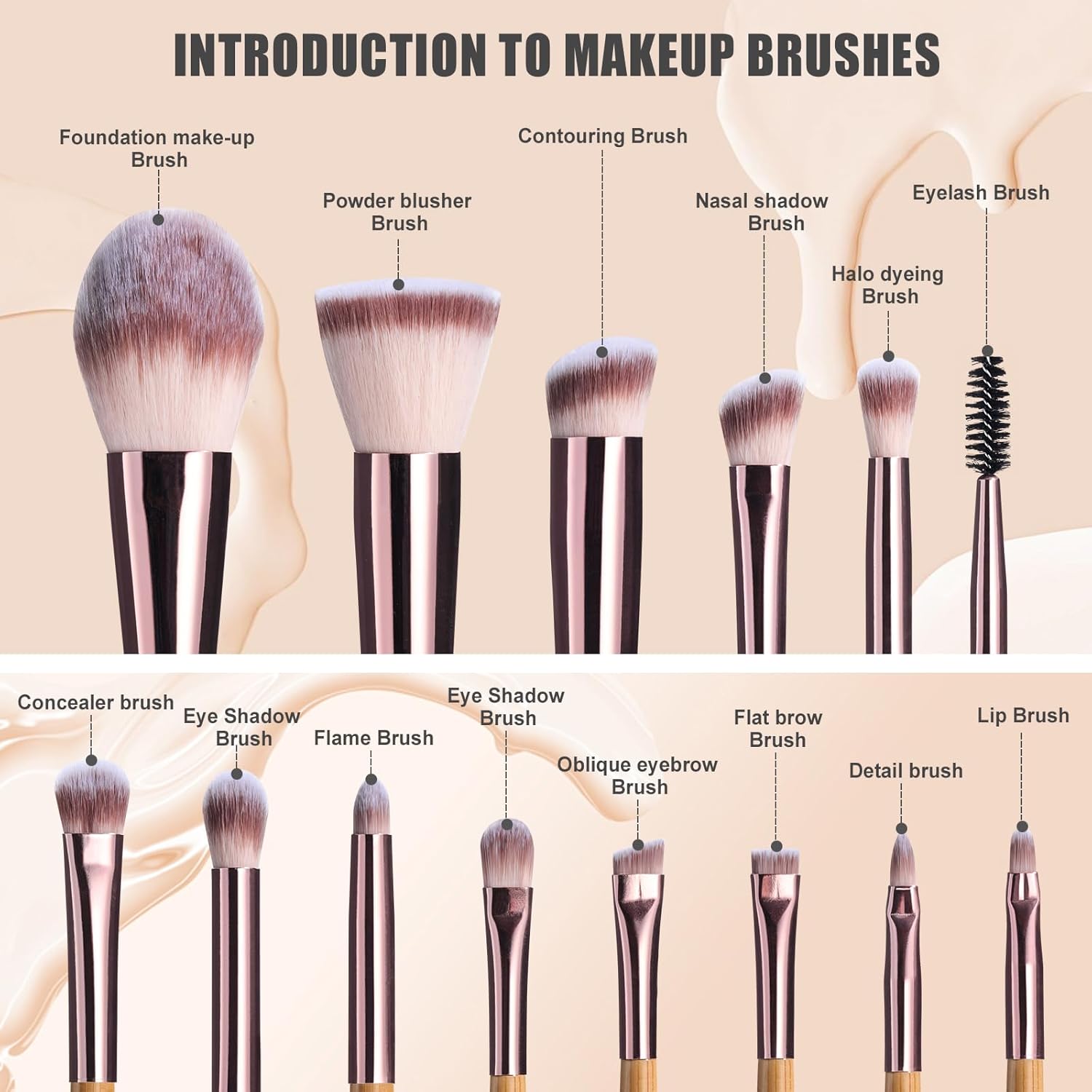 BS-MALL Travel Makeup Brush Set Kabuki Brushes Bamboo- Includes Eyeshadow Blush Brush & Foundation Brush For Liquid Makeup - 5X Magnifier Bamboo Mirror Case For Travel or On the Car Daily Use-BrightBean Baby