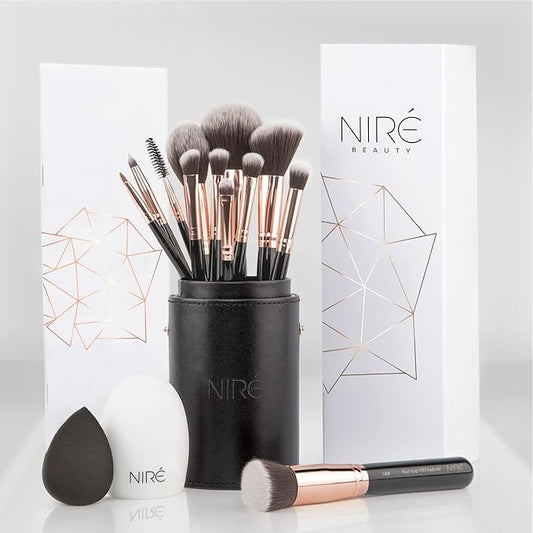 Niré Beauty 15piece Award Winning Professional Makeup Brush Set: Vegan Makeup Brushes with Case, Makeup Sponge, Brush Cleaner, Guide, Gift Box-BrightBean Baby