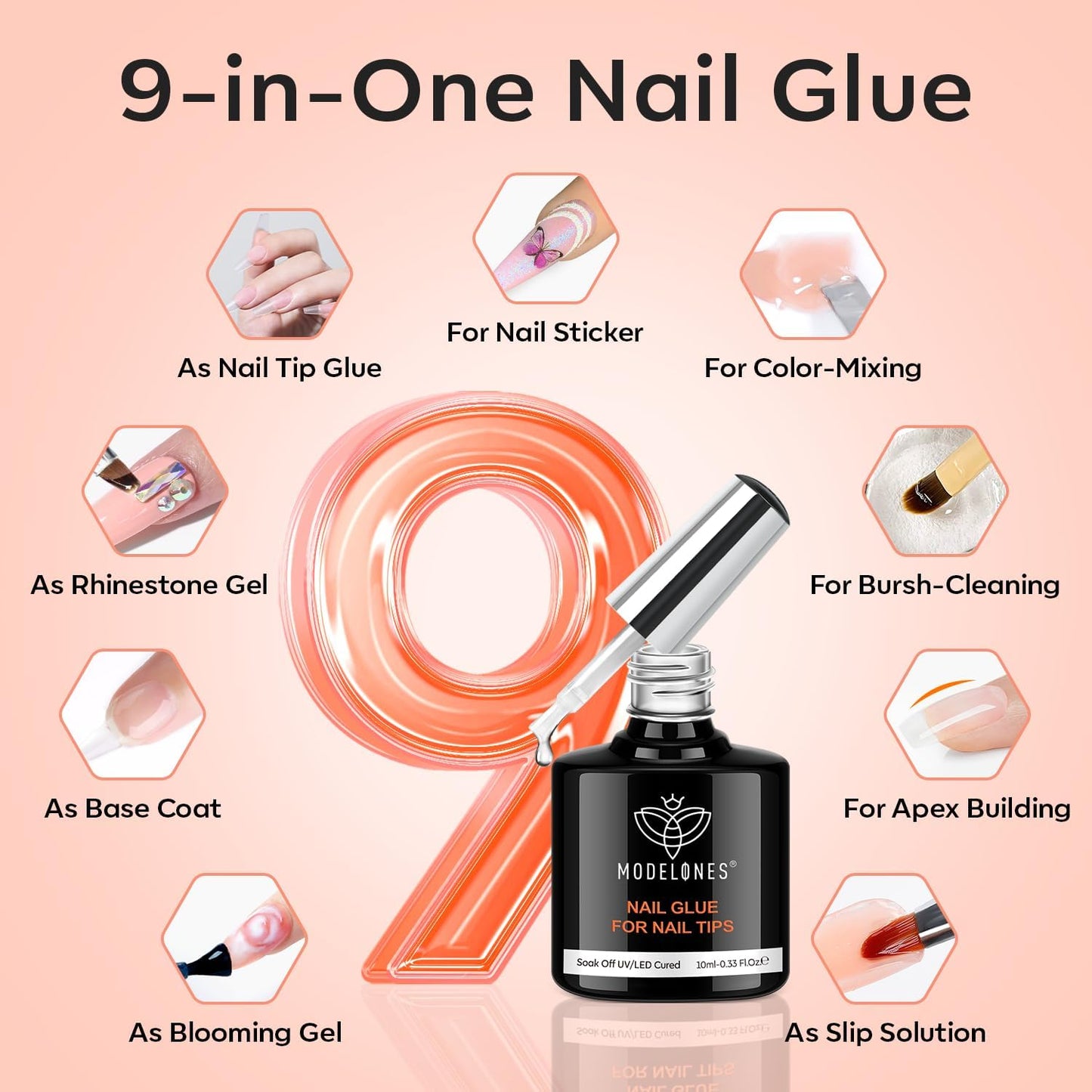 modelones Medium Square Gel Nail Tips Kit, 9-in-One Nail Glue with Portable U V Lamp 216Pcs 12Sizes Pre-Etched Press ons Fake Acrylic Extension Kit DIY Salon Gift for Women-BrightBean Baby