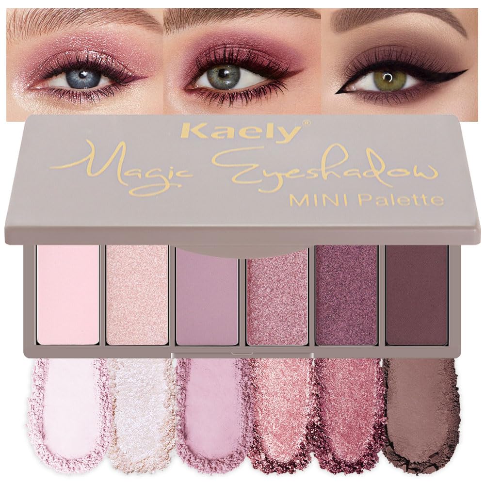 Kaely 6 Colors Mini Rose Pink Eye Shadow Palette Makeup, Mauve Plum Matte Shimmer Eyeshadow Palette for Older Women Highly Pigmented Waterproof, paleta de sombras de ojos, Vegan & Cruelty-free, 04-BrightBean Baby