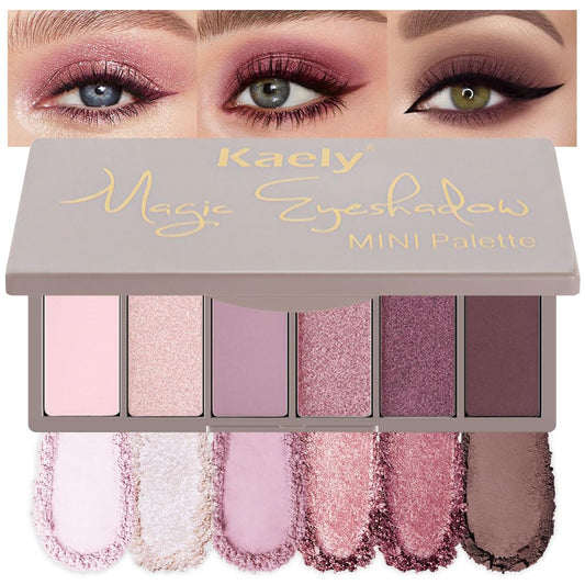 Kaely 6 Colors Mini Rose Pink Eye Shadow Palette Makeup, Mauve Plum Matte Shimmer Eyeshadow Palette for Older Women Highly Pigmented Waterproof, paleta de sombras de ojos, Vegan & Cruelty-free, 04-BrightBean Baby