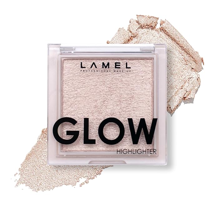 LAMEL Glow Highlighter: Face Make Up & Contour Palette in Deep, Vibrant Colors - Natural Shimmer - Compact Size & Perfect for Travel - Cruelty Free - 3.8gr/0.13 oz 401 (Luna)-BrightBean Baby