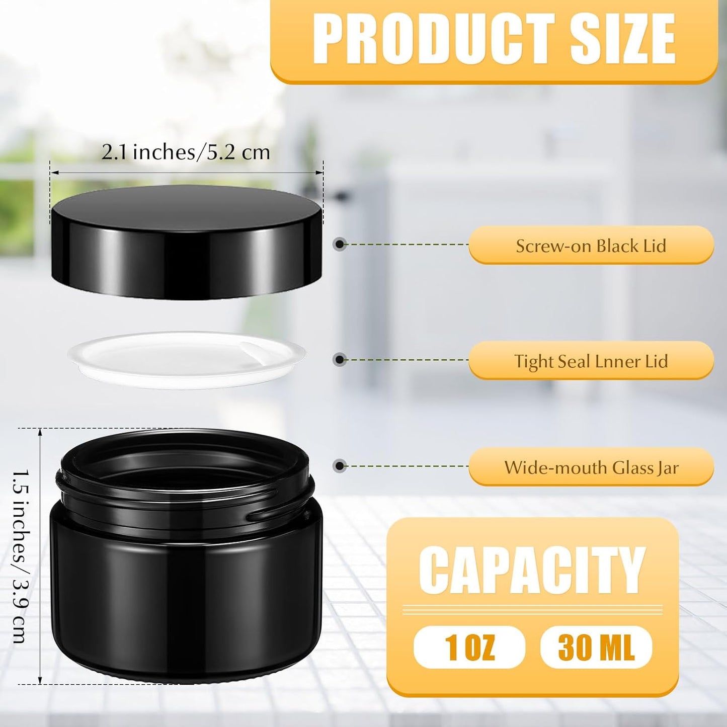 Domensi 100 Pcs 1 oz Glass Jars with Lids Bulk Round Glass Cosmetic Jars Lids 1 oz Small Travel Containers with Inner Liner for Lotions Powders Ointments Sample Cream(Black,Black)-BrightBean Baby