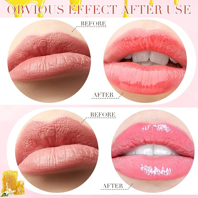 12 Pcs Bee Lip Balm Honey Pot with Brush Propolis Lip Mask Overnight, Moisturizing Hydrating Lip Sleeping Mask Prevention Dry and Cracked(Honey+Strawberry)-BrightBean Baby