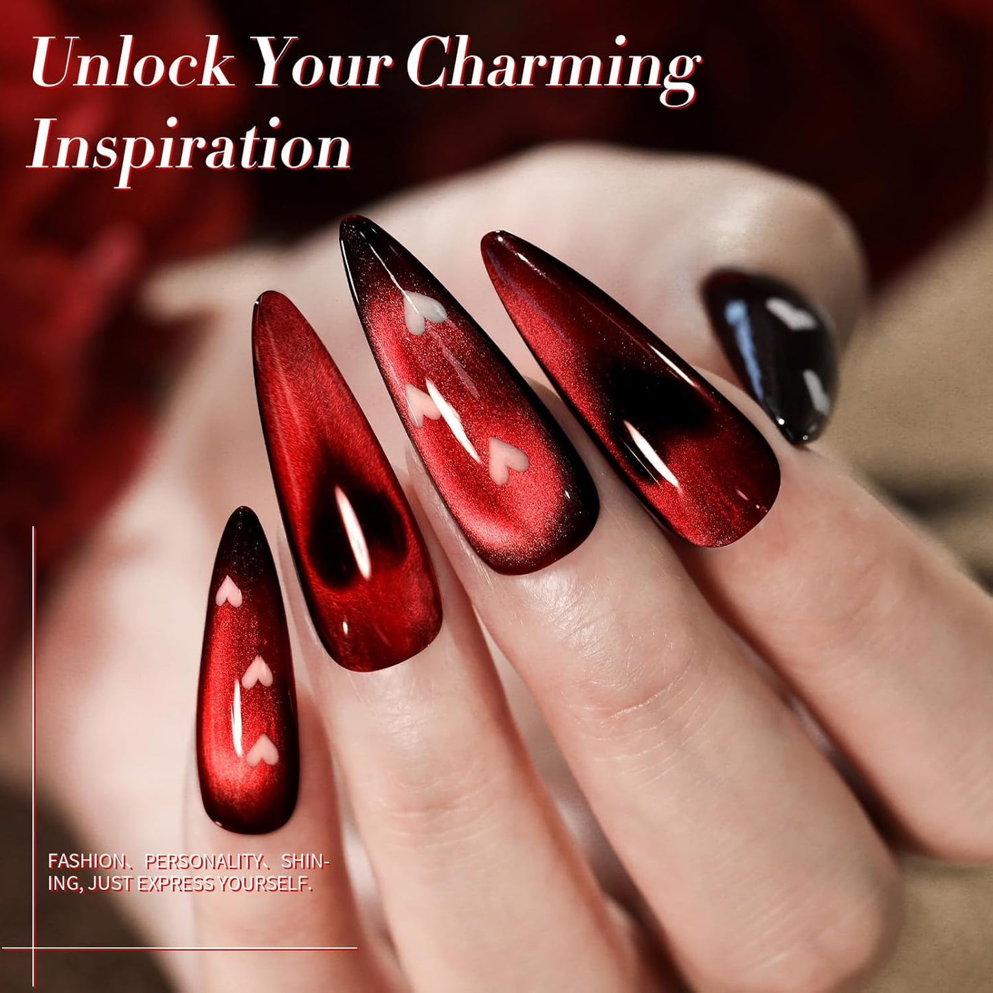 Born Pretty Red Cat Magnetic Gel Nail Polish, Black Red Glass Gel Polish Halloween Cat Magnetic Nail Polish Nail Art Manicure Salon DIY at Home 15ML-BrightBean Baby