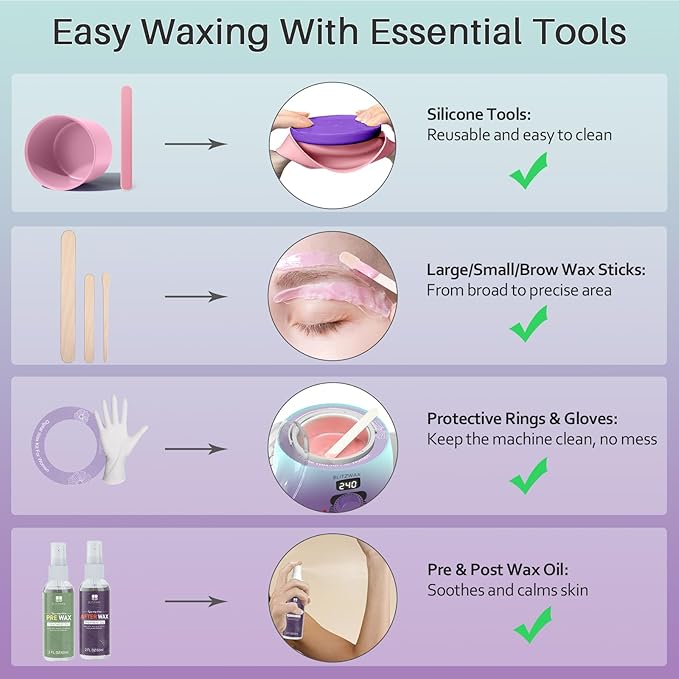 BLITZWAX Brazilian and Bikini Waxing Kit for Women, Hard Wax Warmer for Face, Legs, and Body, At Home Hair Removal Kit, Beginner Friendly, Quick Heating, 32pcs Wax Spatulas-BrightBean Baby