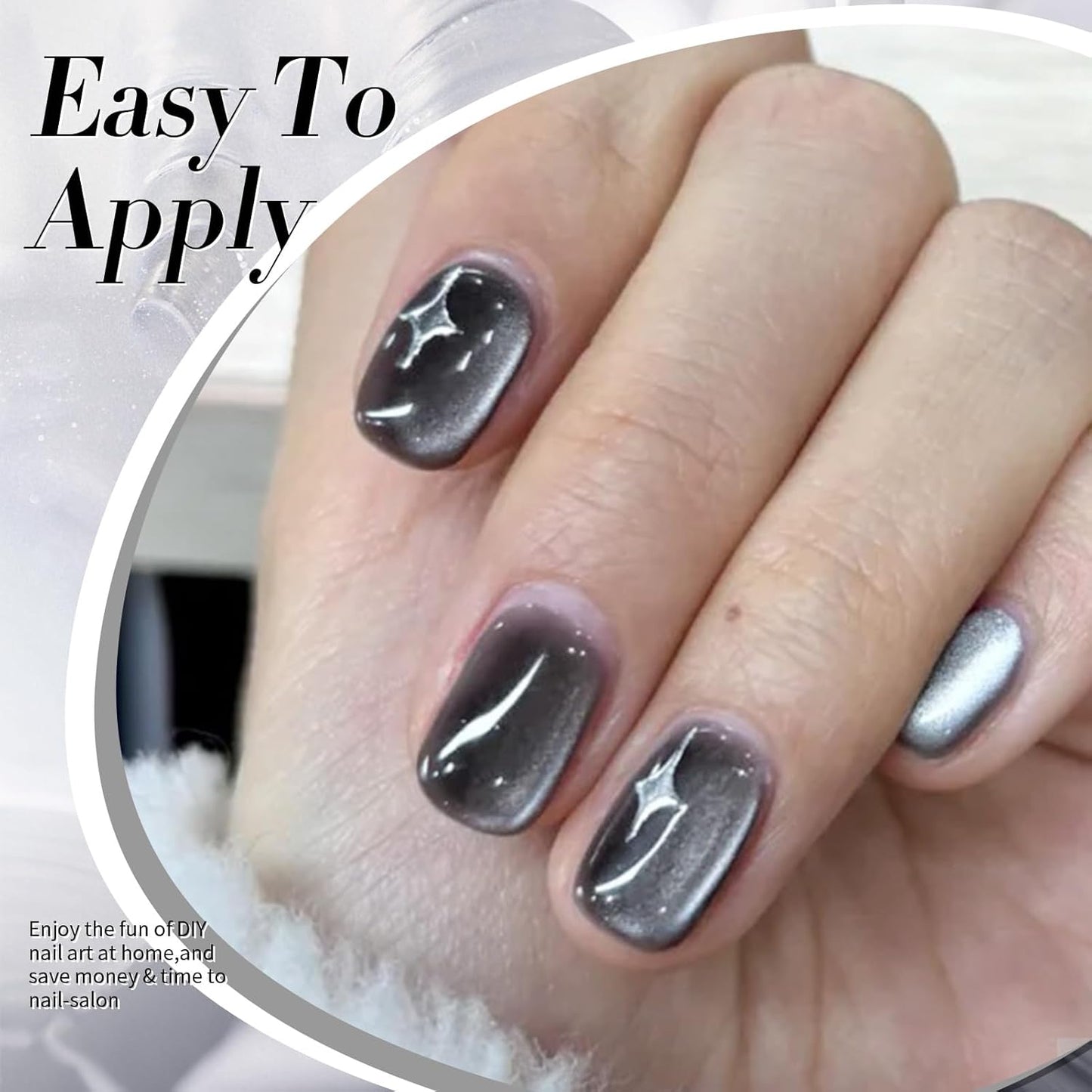 Born Pretty Cat Magnetic Eye Gel Nail Polish, Black Pearl Glitter Cat Magnetic Gel Nail Polish, Holographic Magnetic Nail Polish for Nail Art Manicure Salon DIY at Home 15ML-BrightBean Baby