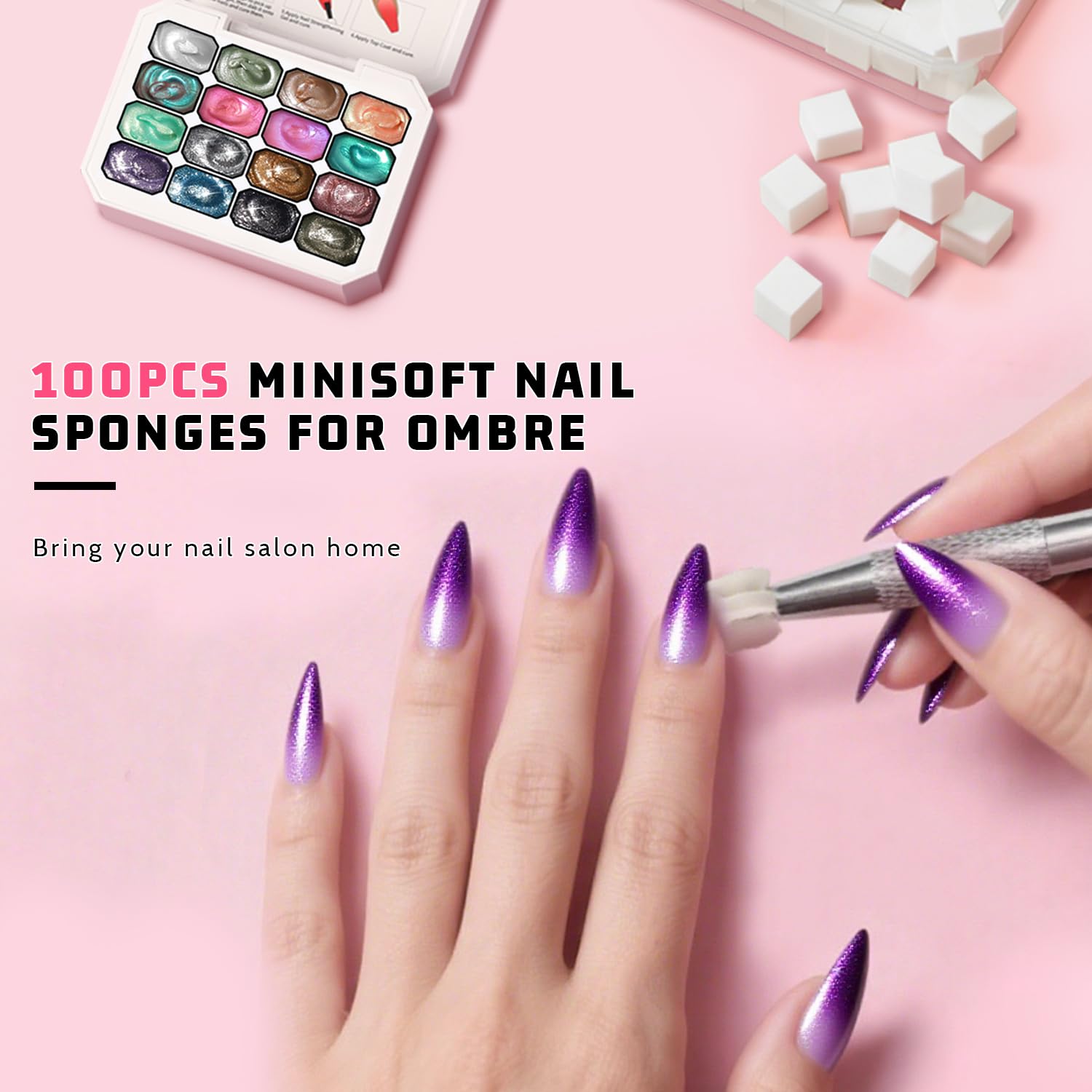 Sponge Pat Paint Nail Gel, Ombre Nails Gradient Gel Nail Blush Blooming Aura Nails Drawing Stripper Floral Painting DIY Nail Art, No Wipe, UV/LED Curing (16 Colors L)-BrightBean Baby