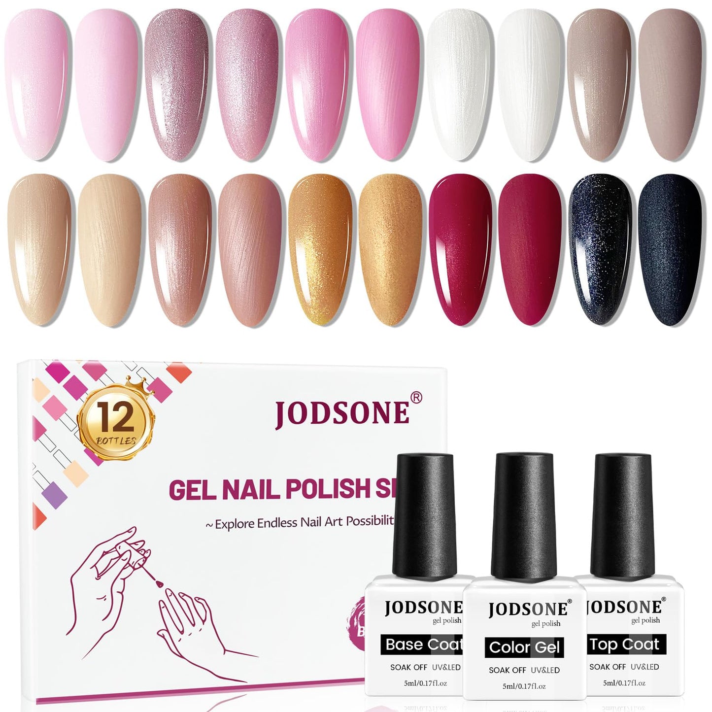 JODSONE 10 Color Gel Nail Polish Set with Base Coat and Top Coat Great DIY Salon Home Gift-BrightBean Baby