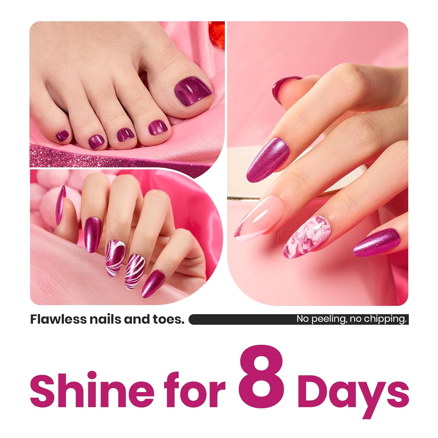 Beetles Hot Pink Nail Polish 15ml, Valentines Day Gifts for Women Fast Drying & Long Lasting Glitter Nail Polish Pink Nail Lacquer Glossy for DIY Nail Salon-Quality Results-BrightBean Baby