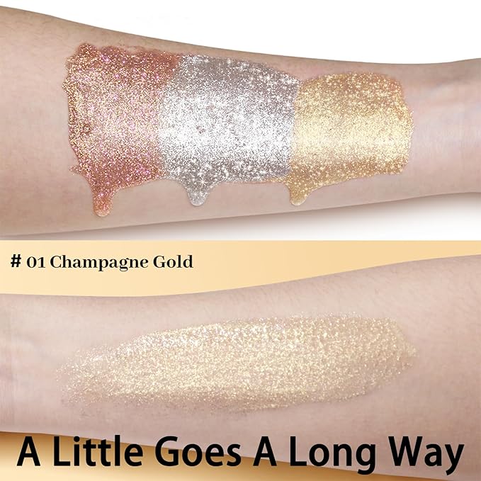 UCANBE Hydrating Body Shimmer Face Glitter Highlighter Makeup Liquid Glow Lotion for Women Holographic Luminizer for Hair for Valentine's Day Gifts (Champagne Gold - 01)-BrightBean Baby