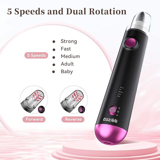 Electric Nail Drill, 8-in-1 Cordless Electric Nail File with LED Light, 5 Speeds Rechargeable Manicure and Pedicure Kit Hand Foot Care Tool for Nail Grinder Trim Polish for Women Baby-BrightBean Baby