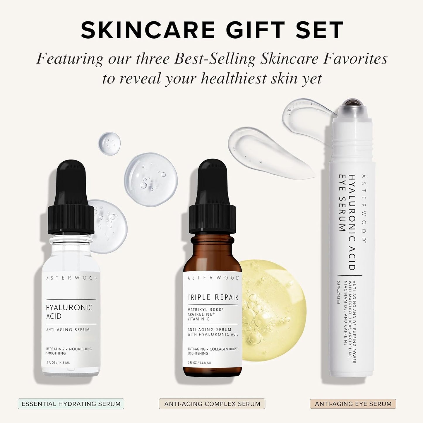 Asterwood Skin Care Set - with Hyaluronic Acid & Triple Repair Serums, Under Eye Serum - Skincare Essentials - Hydrating, Moisturzing, Anti-Aging - Fragrance-Free-BrightBean Baby