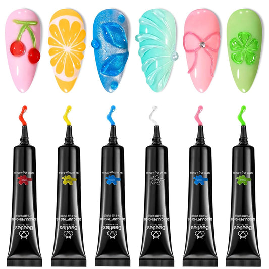 Beetles Sculpting Gel 3D Gel for Nail Art - 6 Colors No Wipe Nail Polish Rhinestone Nail Art Glue for Drawing Molding Sculpture Jewelry Decoration Manicure DIY Design-BrightBean Baby