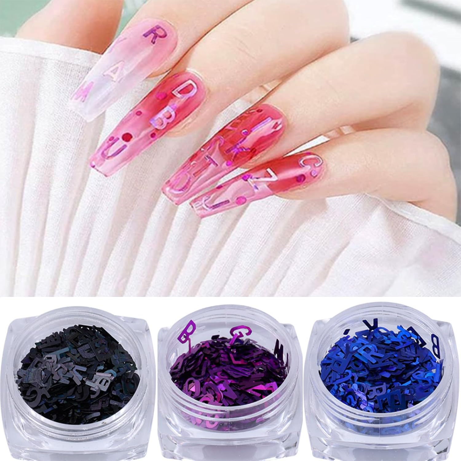 3 Colors Nail Art Glitters & Sequins - Black & Purple Letter Shaped Nail Sticker for Women's Manicure DIY-BrightBean Baby